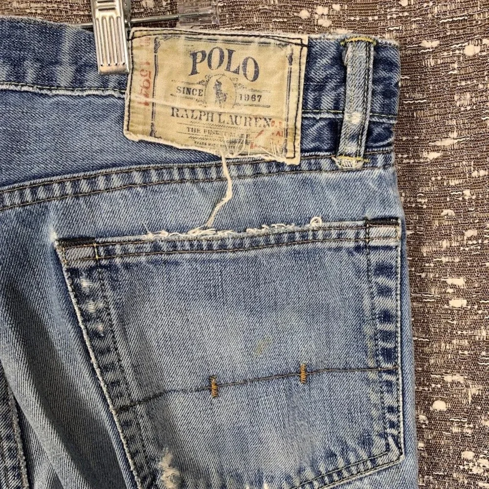 Polo Ralph Lauren Distressed Classic Fit Jeans Blue Denim 39x30 Mens Frayed